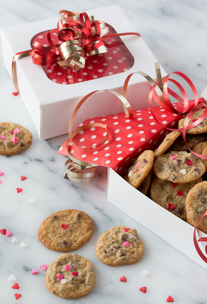 One simple technique makes it incredibly easy to bake up dozens of Itty Bitty Valentine Chocolate Chip Cookies just perfect for packaging and spreading love.