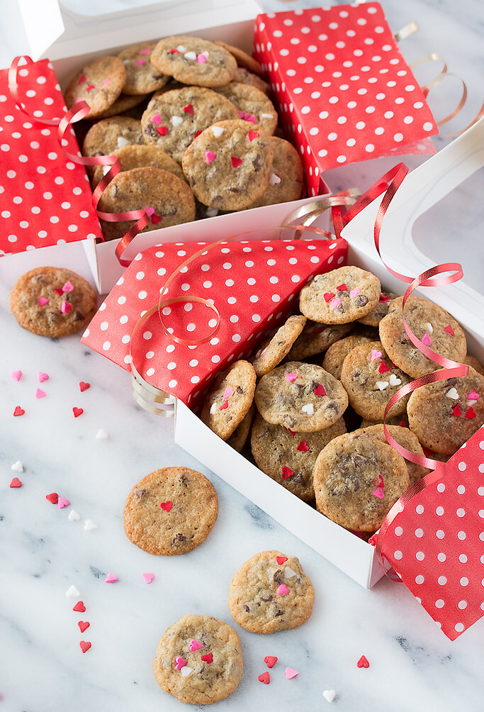 One simple technique makes it incredibly easy to bake up dozens of Itty Bitty Valentine Chocolate Chip Cookies just perfect for packaging and spreading love.