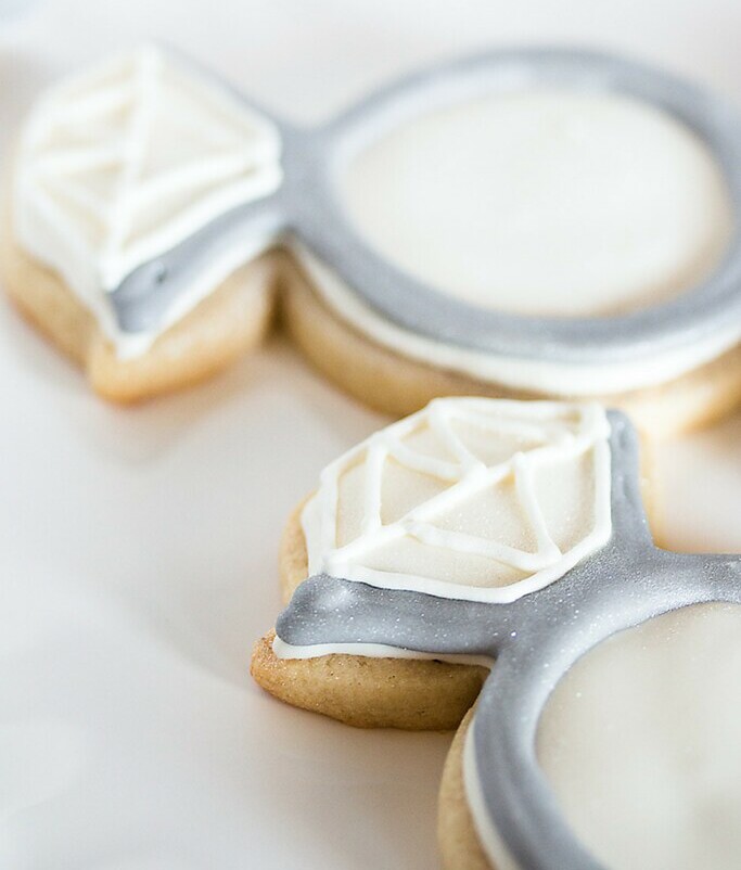 Diamond Ring Royal Icing Engagement Cookies - recipe & step by step tutorial